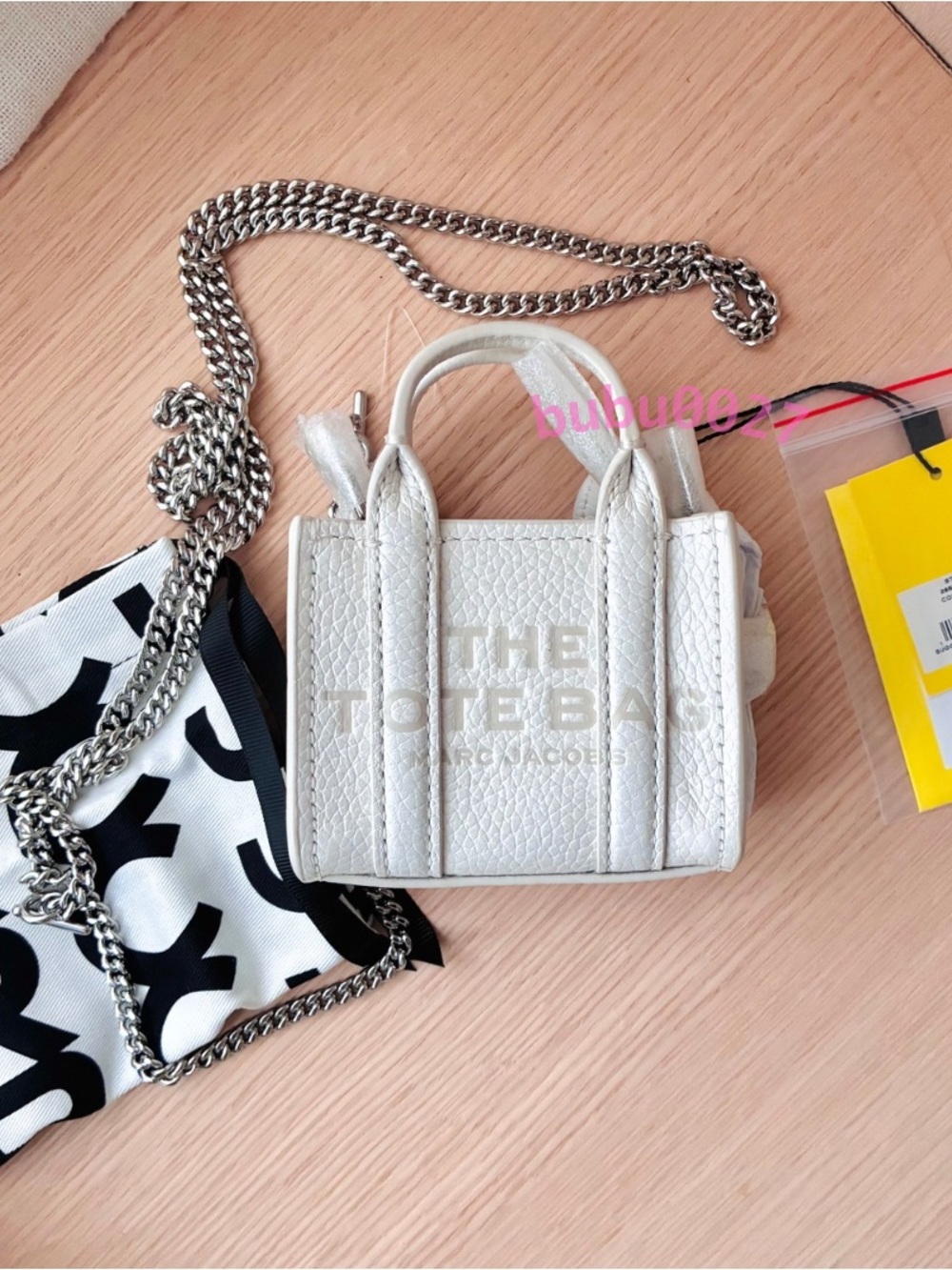 NWT☁️Marc Jacobs The Nano Charm Tote Leather Chain Crossbody Bag Cotton White